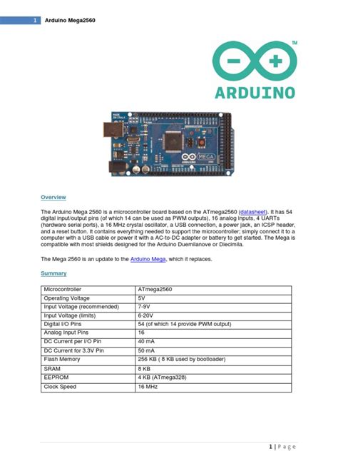 arduino mega 2560 datasheet pdf